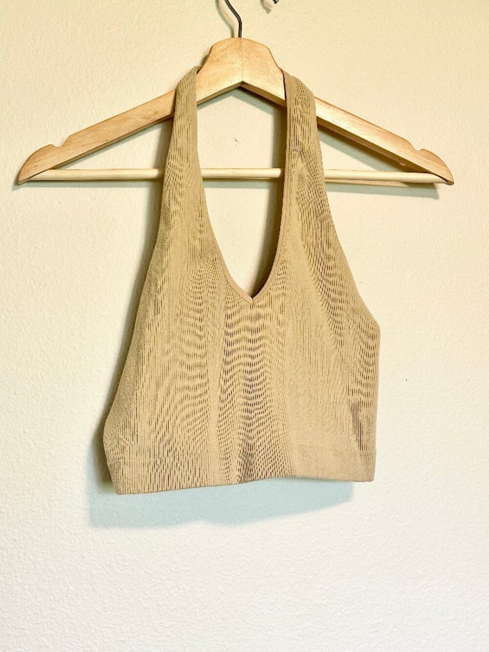Neutral Beige Ribbed Halter Top